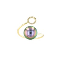Diamond Tahitian Pearl Gold Jewelry Ring Bague de Perles de Tahiti or bijoux diamants