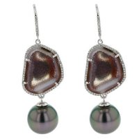 Geode Diamond Tahitian Pearl gold Jewelry Earrings Boucle d’oreille de perle de tahiti bijoux or