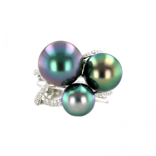 Diamond Tahitian Pearl Gold Jewelry Ring Bague de Perles de Tahiti or bijoux diamants