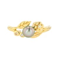 Vermeil Spring pearl ring, Perles de Tahiti or bijoux, Tahitian Pearl, vermeil and silver jewelry, vermeil chain and tahitian pearl