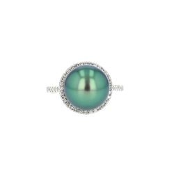 Diamond Tahitian Pearl Gold Jewelry Ring Bague de Perles de Tahiti or bijoux diamants, Tahitian Pearl Halo Diamond Ring