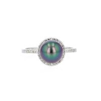 Elegant Pearl Halo Diamond Ring, Diamond Tahitian Pearl Gold Jewelry Ring Bague de Perles de Tahiti or bijoux diamants, Elegant Pearl Halo Diamond Ring