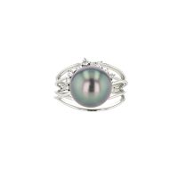 Stacked Diamond Pearl Ring White Gold, Multi Band Diamond Pearl Ring White Gold, , Gold Tahitian Pearl Jewelry, Tahitan Pearls, Tahiti, Luxury Pearl Jewelry, Pearl Ring, Pearl Bracelet, Pearl Earrings, Pearl Necklace