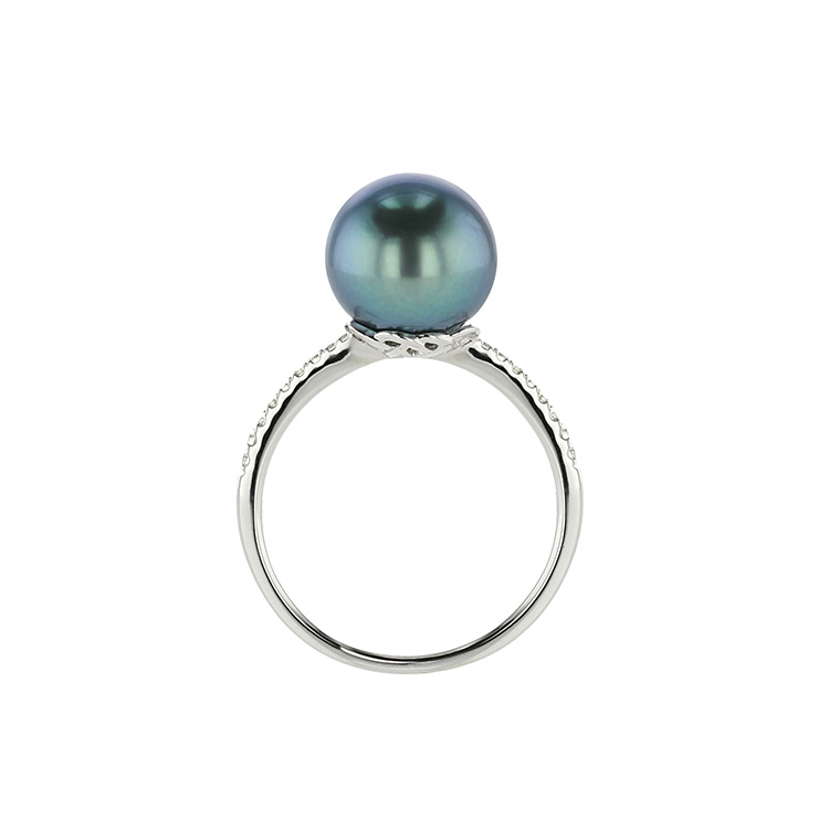 Diamond Pearl Ring White Gold 9 mm – Hinerava Jewelry