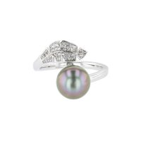 Leaf & White Topaz Wrap Ring, Ring Tahitian Pearl Jewelry perle de tahiti bijoux silver argent