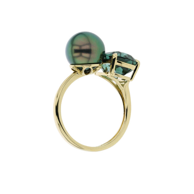 Ring, Tahitian pearls, cushion cut tourmaline, lagoon blue, Hinerava, jewelry, privilege, collection