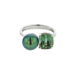 Ring, Tahitian pearls, cushion cut tourmaline, bicolor, Hinerava, jewelry, privilege, collection