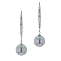 White topaz, sterling silver, Diamond Tahitian Pearl Gold Jewelry earrings Boucle d'oreille de Perles de Tahiti or bijoux diamants