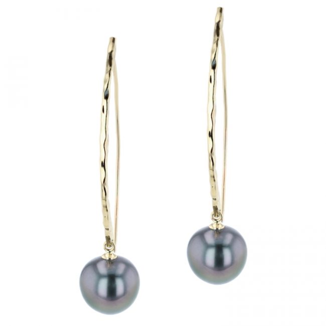 Tahitian Pearl Jewelry, Tahitan Pearls, Tahiti, Luxury Pearl Jewelry, Pearl Ring, Pearl Bracelet, Pearl Earrings, Pearl Necklace, Pearl Diamond , Long Hammered Hook White Gold, yellow gold, Earrings