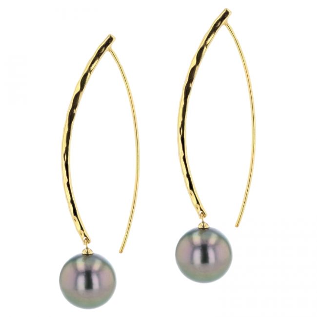 Tahitian Pearl Jewelry, Tahitan Pearls, Tahiti, Luxury Pearl Jewelry, Pearl Ring, Pearl Bracelet, Pearl Earrings, Pearl Necklace, Pearl Diamond , Long Hammered Hook White Gold, yellow gold, Earrings