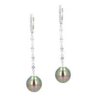 White Sapphires Tahitian Pearl gold Jewelry Earrings Boucle d’oreille de perle de tahiti bijoux or saphir blanc