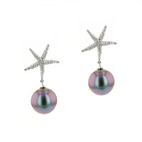 Diamond Starfish White Gold & Pearl Earrings, Tahitian Pearl Jewelry, Tahitan Pearls, Tahiti, Luxury Pearl Jewelry, Pearl Ring, Pearl Bracelet, Pearl Earrings, Pearl Necklace, Pearl Diamond