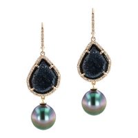 Geode Diamond Tahitian Pearl gold Jewelry Earrings Boucle d’oreille de perle de tahiti bijoux or