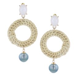 Rattan Pearl Earrings, Necklace Tahitian Pearl Jewelry perle de tahiti bijoux resin gold plated