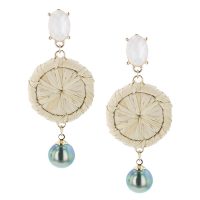 Rattan Pearl Earrings, Necklace Tahitian Pearl Jewelry perle de tahiti bijoux resin gold plated