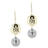 Sand Dollar & Pearl Earrings, Diamonds, Yellow Gold, Earrings, Tahitian Pearl, Hinerava, perles de tahiti