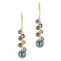 Sapphire & Keshi Charm Earrings, Sapphires, Gems, Yellow Gold, Earrings, Tahitian Pearl, Hinerava, perles de tahiti