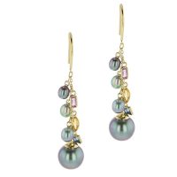 Sapphire & Keshi Charm Earrings, Sapphires, Gems, Yellow Gold, Earrings, Tahitian Pearl, Hinerava, perles de tahiti