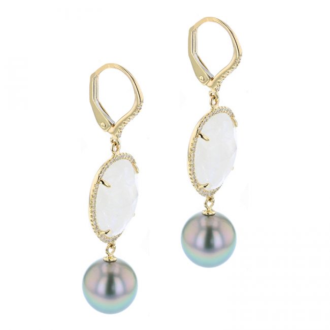 Moonstone & Diamond Earrings