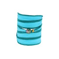 Tahitian Pearl Jewelry bracelet de Perles de Tahiti bijoux soie silk choker, Light Turquoise Silk Pearl Bracelet
