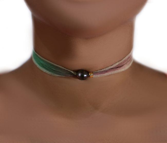 Tahitian Pearl Jewelry bracelet de Perles de Tahiti bijoux soie silk choker
