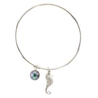 Tahitian Pearl silver Jewelry Earrings Boucle d’oreille de perle de tahiti bijoux argent, Pearl & Seahorse Charm Silver Bangle