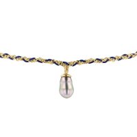 Blue Thin Braided Bracelet, Bracelet tressé, Braided Cord Bracelet, Perles de Tahiti or bijoux, Tahitian Pearl, vermeil and silver jewelry, vermeil chain and tahitian pearl