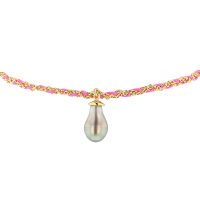 Pink Thin Braided Bracelet, Bracelet tressé, Braided Cord Bracelet, Perles de Tahiti or bijoux, Tahitian Pearl, vermeil and silver jewelry, vermeil chain and tahitian pearl