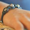 Three Pearls Black Leather Bracelet, Tahitian Pearl Jewelry, Tahitan Pearls, Tahiti, Luxury Pearl Jewelry, Pearl Ring, Pearl Bracelet, Pearl Earrings, Pearl Necklace, Pearl Diamond , His Hinerava collection, Man jewelry, Tahitian pearls for men,