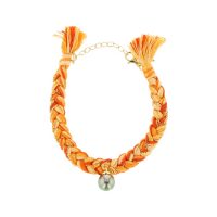 Bracelet tressé, Braided Cord Bracelet, Perles de Tahiti or bijoux, Tahitian Pearl, vermeil and silver jewelry, vermeil chain and tahitian pearl