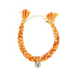Bracelet tressé, Braided Cord Bracelet, Perles de Tahiti or bijoux, Tahitian Pearl, vermeil and silver jewelry, vermeil chain and tahitian pearl