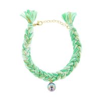 Bracelet tressé, Braided Cord Bracelet, Perles de Tahiti or bijoux, Tahitian Pearl, vermeil and silver jewelry, vermeil chain and tahitian pearl