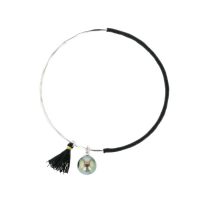 Black Tassel Bangle, Perles de Tahiti or bijoux, Tahitian Pearl, silver jewelry, sterling silver bangle and tahitian pearl