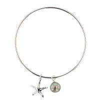 Starfish Charm & Pearl Bangle, Tahitian Pearl, Sterling silver, Argent, Starfish, Charms, Hinerava, perles de tahiti