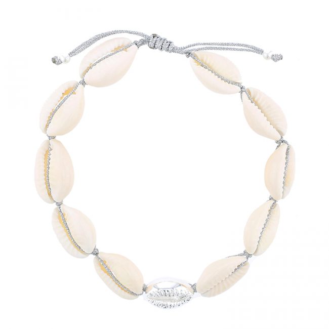 Puka Shell Bracelet on Cord, Tahitian Pearl, Sterling silver, Hinerava, summer, beach look