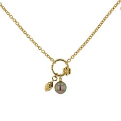 Tahitian Pearl Jewelry Tahitian Pearl Necklace Luxury Pearls, Sapphires Pearl necklace, toi & moi necklace, toi et moi necklace, Vermeil Circle and Leaf Charm Necklace,