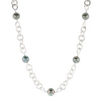 Silver Station Necklace, Necklace Tahitian Pearl Jewelry perle de tahiti bijoux silver argent