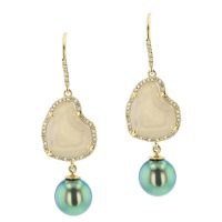 White Geode Pearl and Diamond Earrings