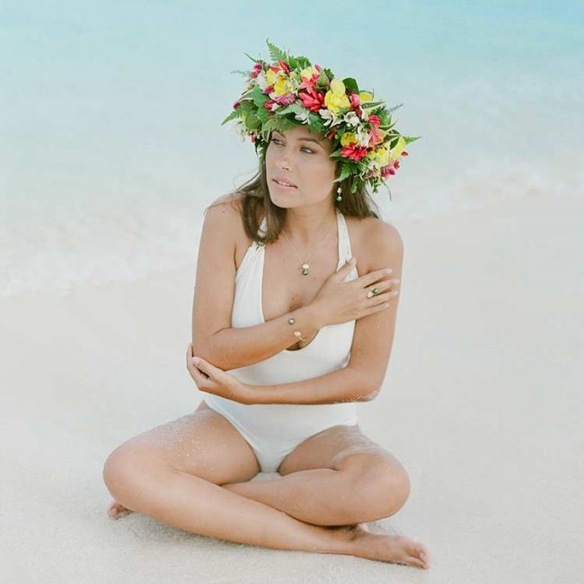 Sand Dollar Pearl Set, Diamonds, Yellow Gold, Necklace, Ring, Earrings, Bracelet, Tahitian Pearl, Hinerava, perles de tahiti